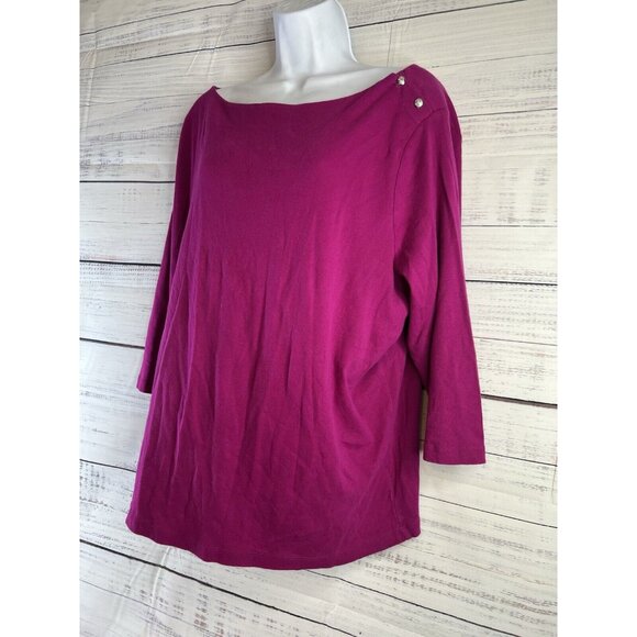Lauren Ralph Lauren Blouse Women's Size 3X Fuchsia Pink Boat Neck Knit Pullover - Picture 3 of 10